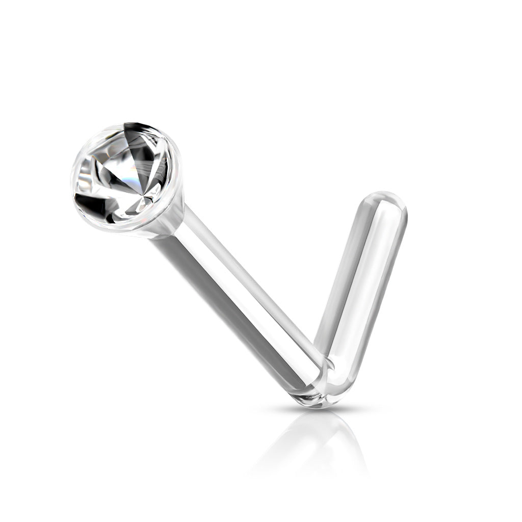 Surgical Steel L Bend Gem Top Nose Rings with Retainer - 3 Pack