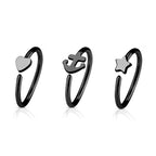Anodized Surgical Steel 20 Gauge Nose Hoop with Charm - 3 Pack