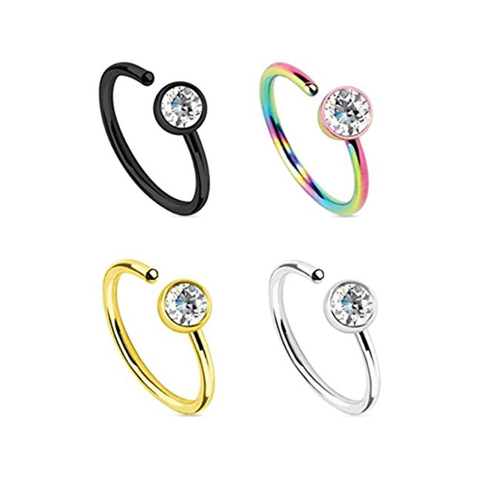 Surgical Steel 20 Gauge Anodized Nose Hoop Rings - 4 Pack