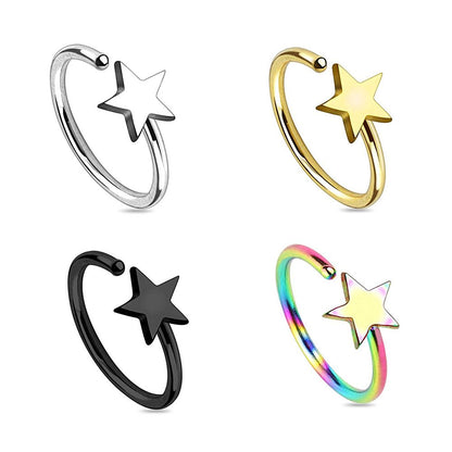 Surgical Steel 20 Gauge Nose Hoop Rings with Star Design - 4 Pack