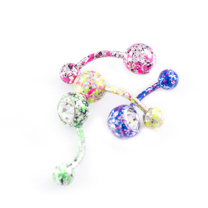 Surgical Steel Belly Button Ring 14 Gauge With Paint Splatter - 4 Pack