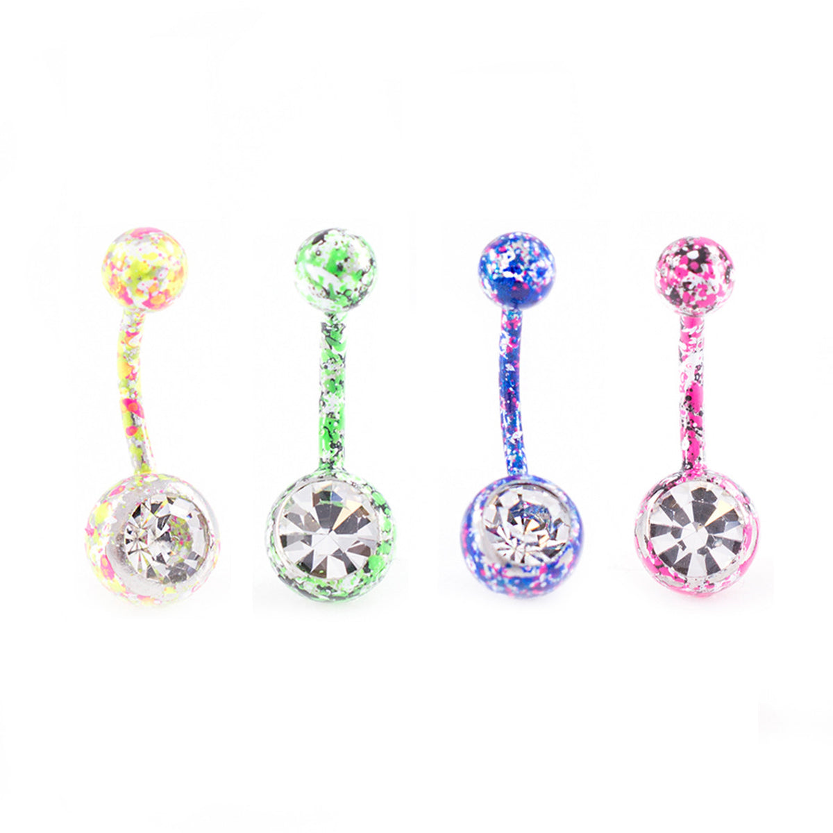 Surgical Steel Belly Button Ring 14 Gauge Paint Splatter - 4 Pack - Kruelty