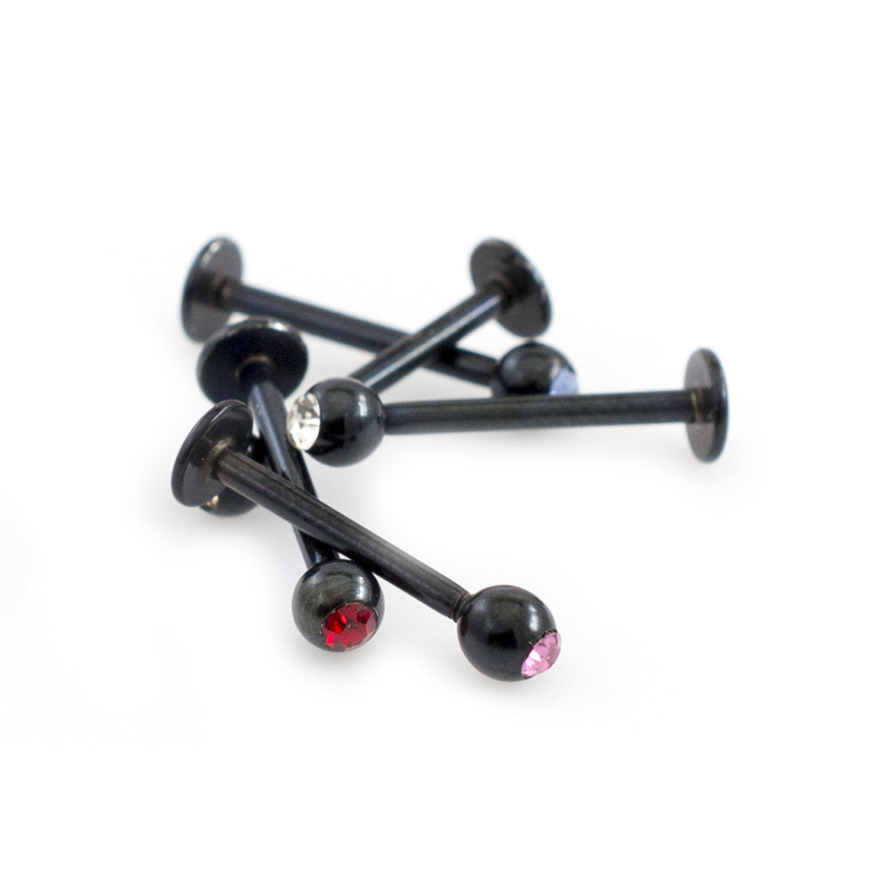 Surgical Steel Black Labret Studs Assorted CZ 16 Gauge 10mm - 5 Pack