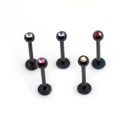 Surgical Steel Black Labret Studs Assorted CZ 16 Gauge 10mm - 5 Pack
