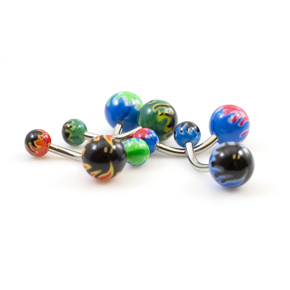 Surgical Steel 14 Gauge Fire Flame Belly Rings - 5 Pack - photo 2