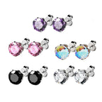 Surgical Steel Prong Set CZ Stud Earrings Assorted - 5 Pack