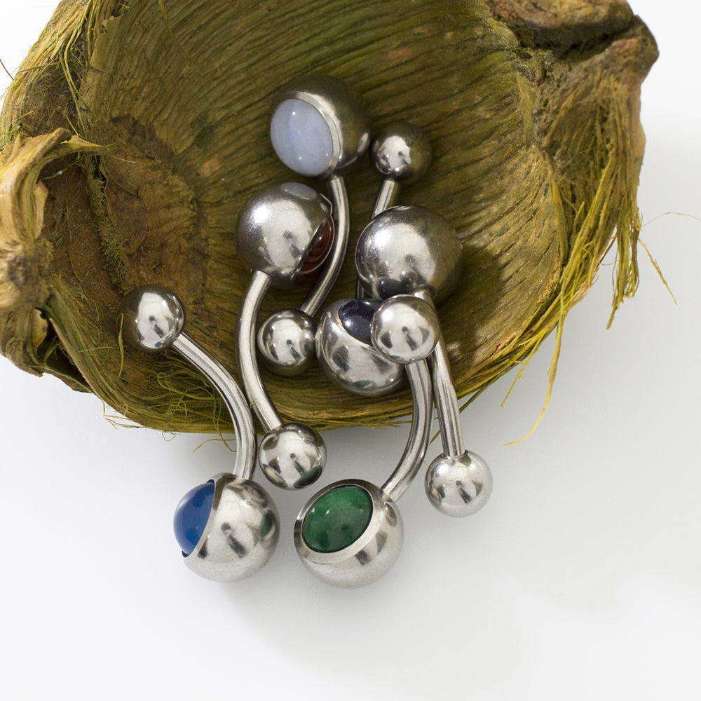 Surgical Steel 14 Gauge Belly Rings Semi Precious Stone - 6 Pack