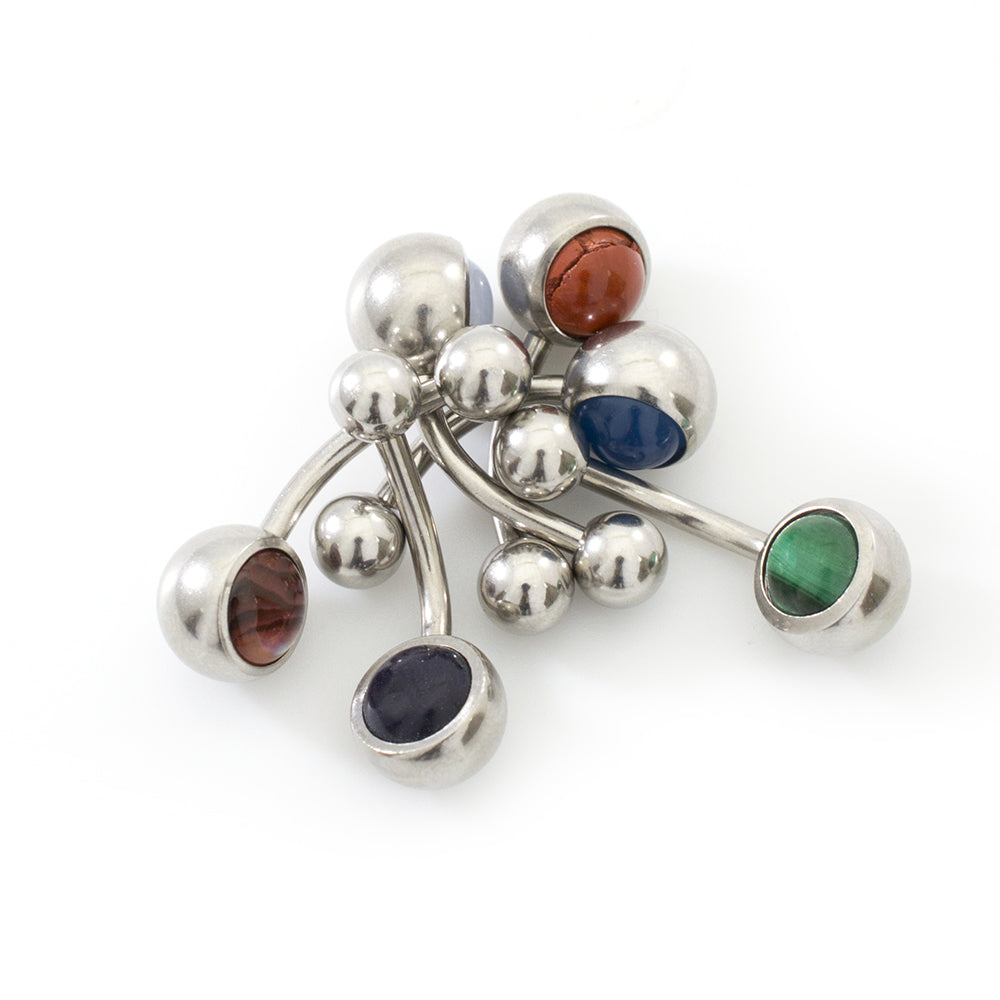 Surgical Steel 14 Gauge Belly Rings Semi Precious Stone - 6 Pack