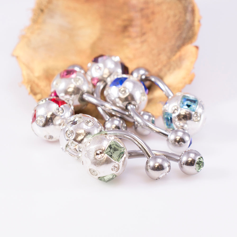 Surgical Steel 14 Gauge Belly Rings Sphere Design CZ - 7 Pack