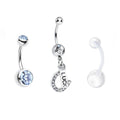 Surgical Steel 14 Gauge CZ Belly Rings with Retainer - 3 Pack