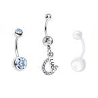Surgical Steel 14 Gauge CZ Belly Rings with Retainer - 3 Pack
