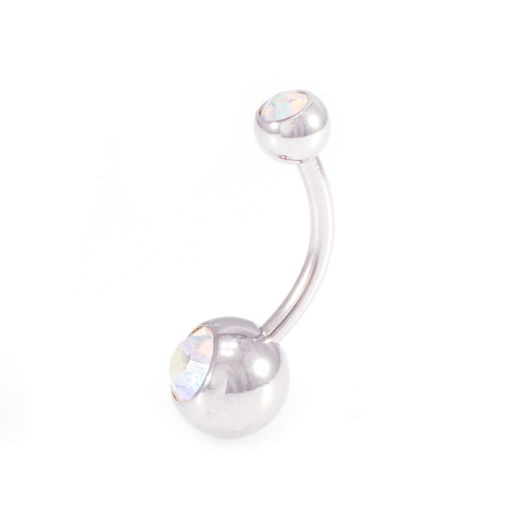 Surgical Steel 14 Gauge CZ Belly Rings with Retainer - 3 Pack