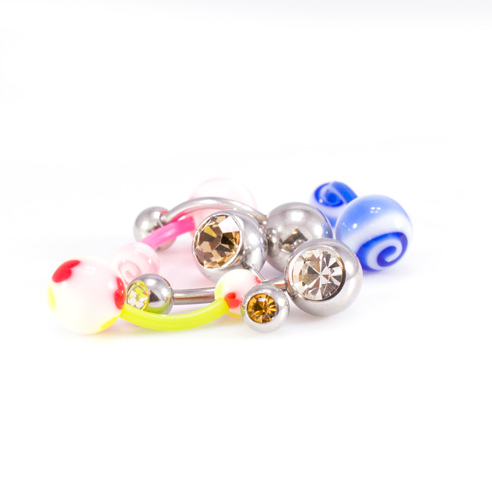 Surgical Steel & Acrylic 14G CZ & Flexi Belly Rings Vibrant - 6 Pack
