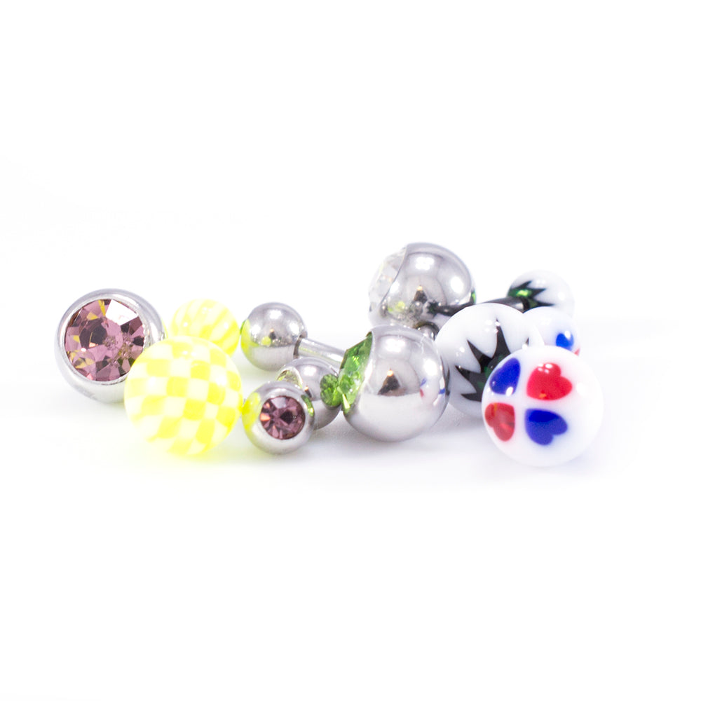 Surgical Steel & Acrylic 14G CZ & Flexi Belly Rings Neon - 6 Pack