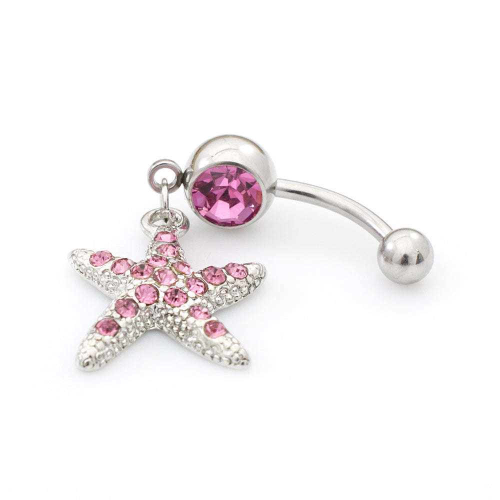 Surgical Steel 14 Gauge Pink CZ Star Dangle & Double Belly Rings - photo 2