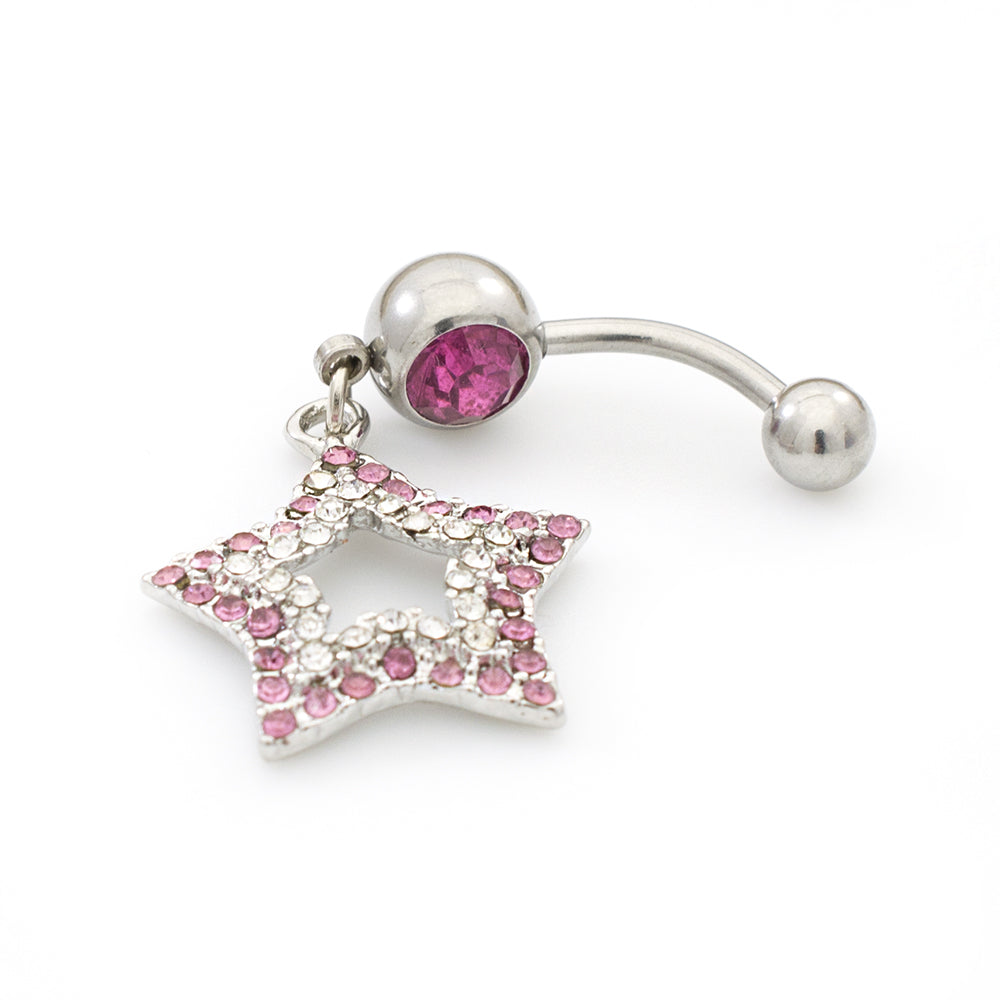 Surgical Steel 14 Gauge Belly Rings with CZ Star Dangle - 2 Pack - photo 9