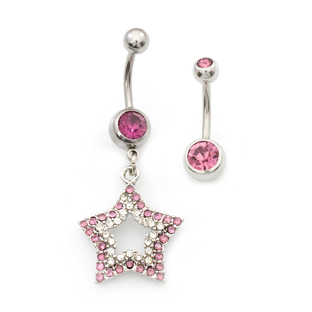 Surgical Steel 14 Gauge Belly Rings with CZ Star Dangle - 2 Pack - photo 10