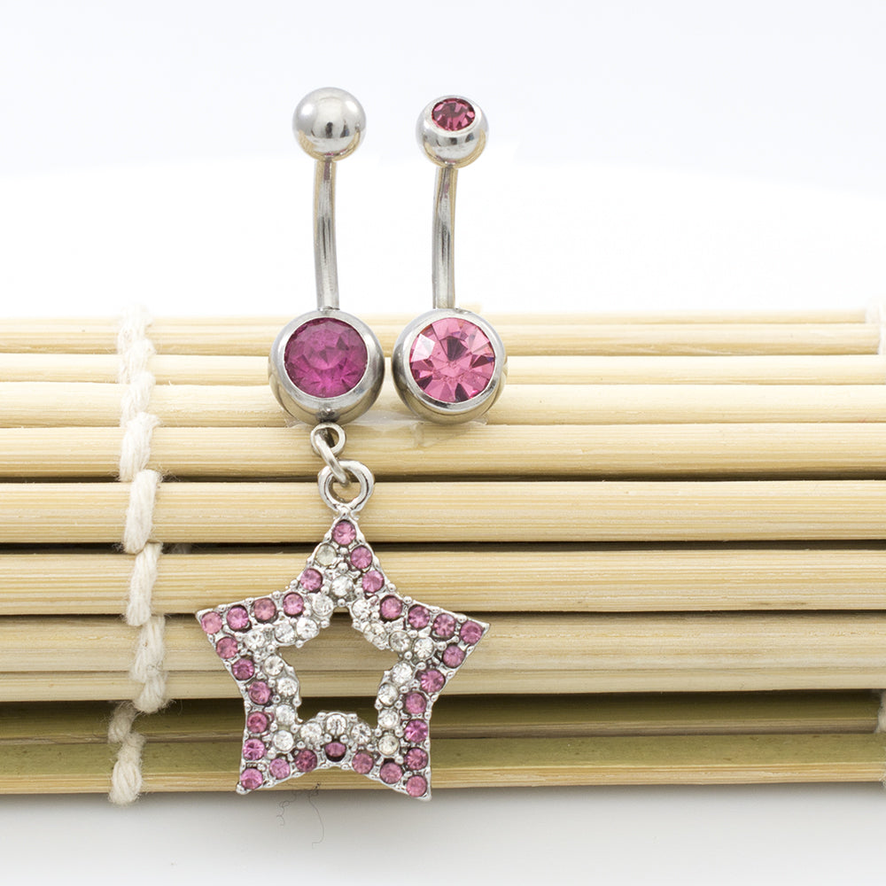 Surgical Steel 14 Gauge Belly Rings with CZ Star Dangle - 2 Pack - photo 11