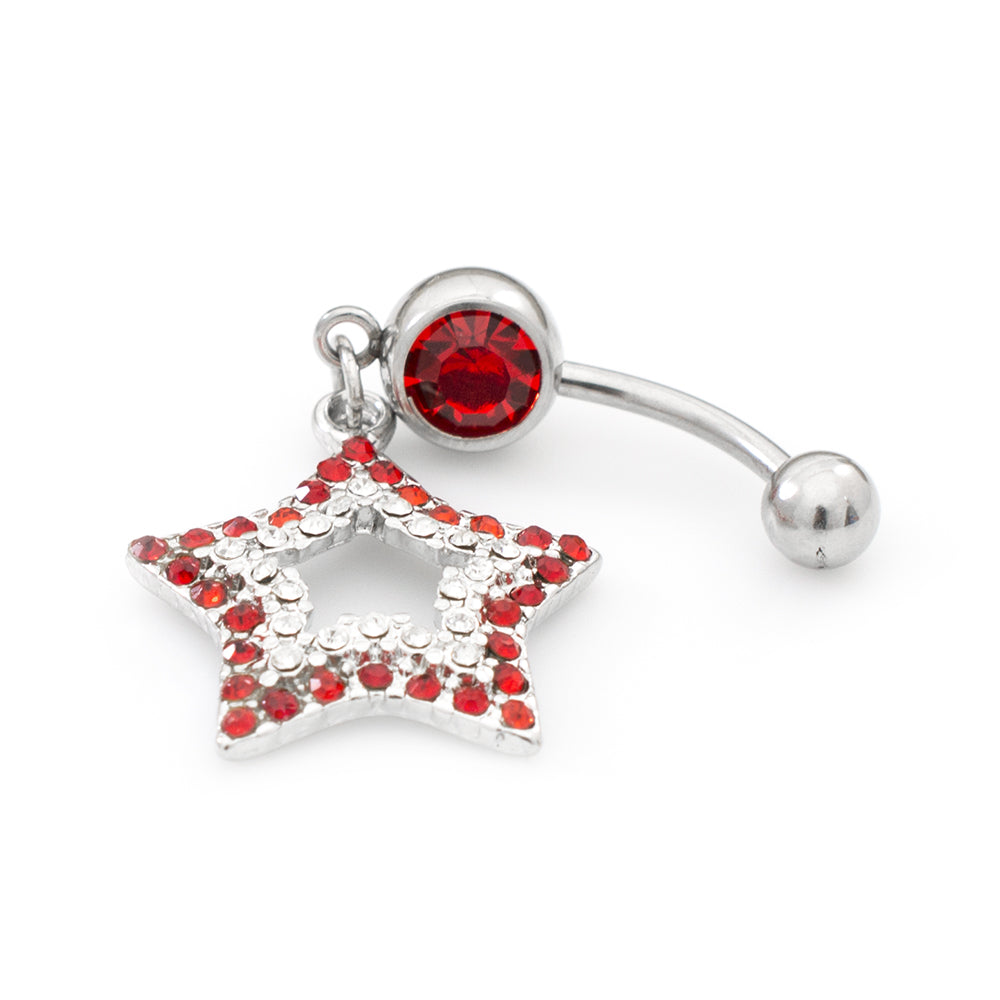 Surgical Steel 14 Gauge Belly Rings with CZ Star Dangle - 2 Pack - photo 2