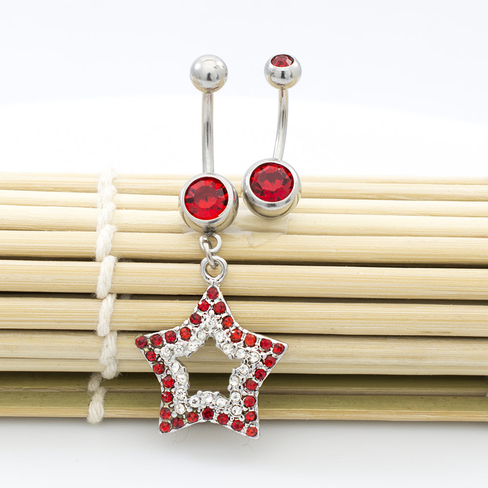 Surgical Steel 14 Gauge Belly Rings with CZ Star Dangle - 2 Pack - photo 4