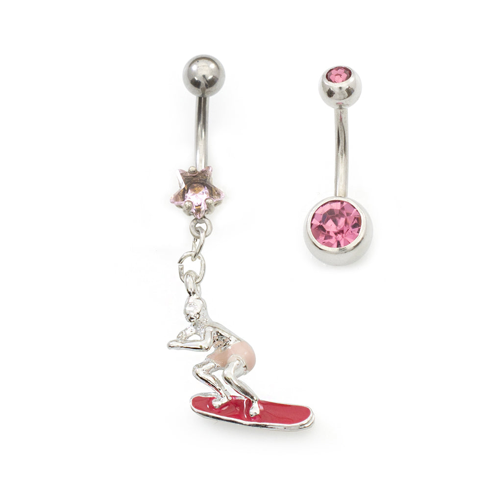 Surgical Steel 14 Gauge Surfer Star & Double CZ Belly Rings - 2 Pack - photo 9