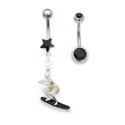 Surgical Steel 14 Gauge Surfer Star & Double CZ Belly Rings - 2 Pack - photo 10