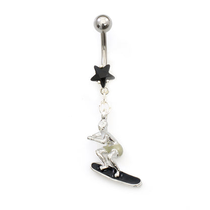 Surgical Steel 14 Gauge Surfer Star & Double CZ Belly Rings - 2 Pack - photo 3