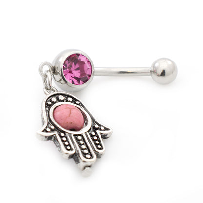 Surgical Steel 14 Gauge Belly Rings with CZ Hamsa Hand - 2 Pack - photo 2