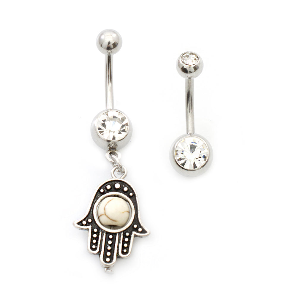 Surgical Steel 14 Gauge Belly Rings with CZ Hamsa Hand - 2 Pack - photo 4