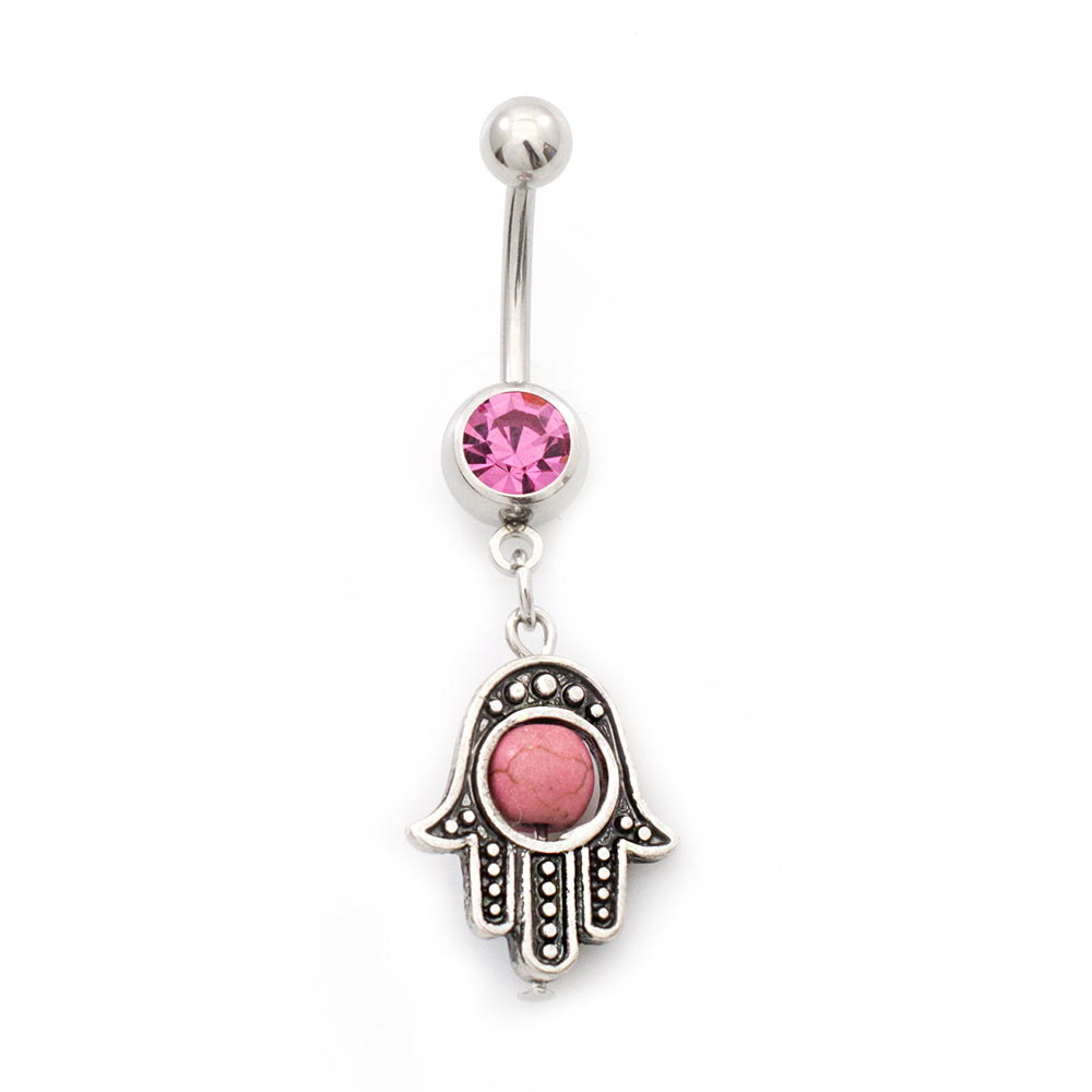 Surgical Steel 14 Gauge Belly Rings with CZ Hamsa Hand - 2 Pack - photo 5