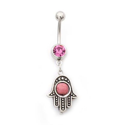 Surgical Steel 14 Gauge Belly Rings with CZ Hamsa Hand - 2 Pack - photo 5