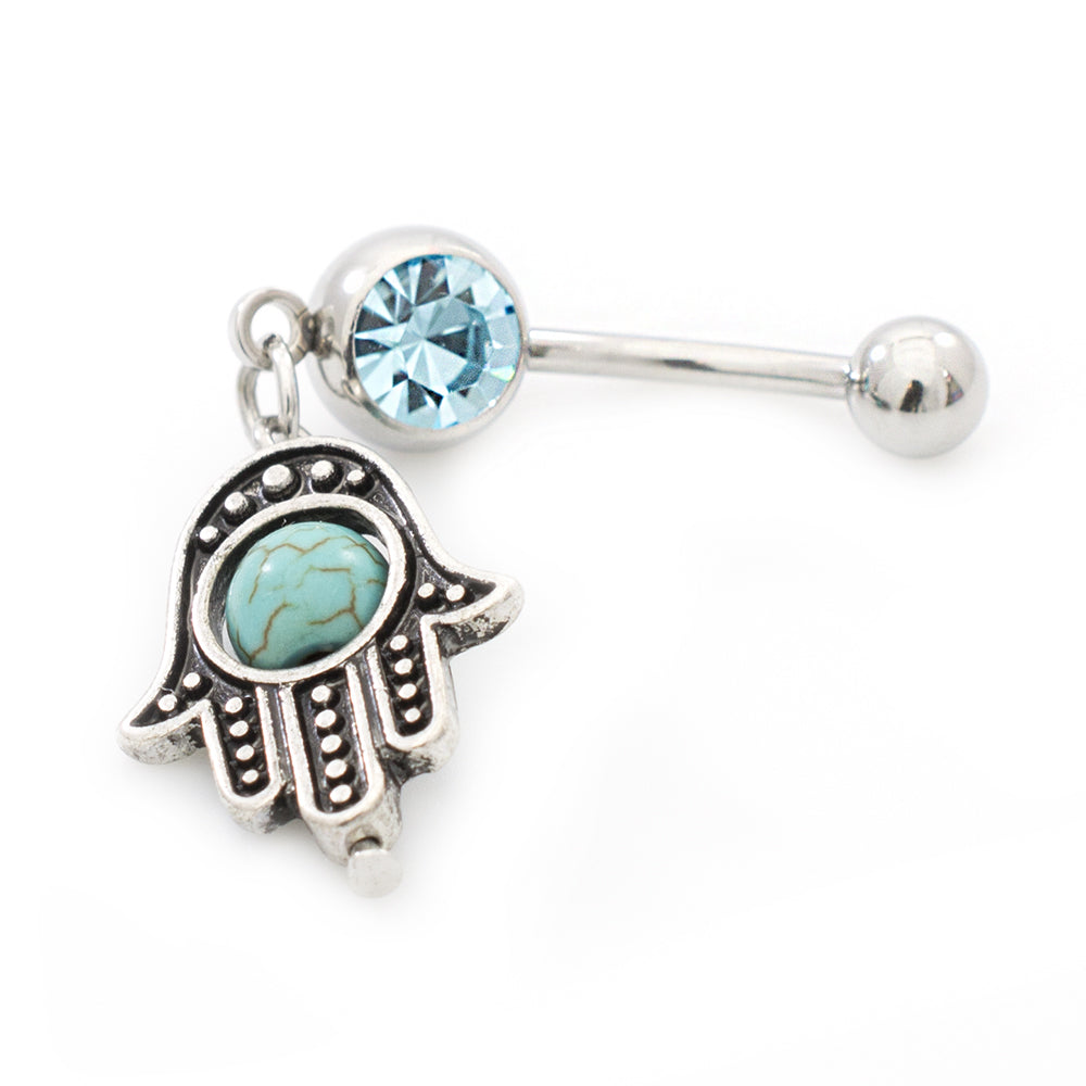 Surgical Steel 14 Gauge Belly Rings with CZ Hamsa Hand - 2 Pack - photo 8