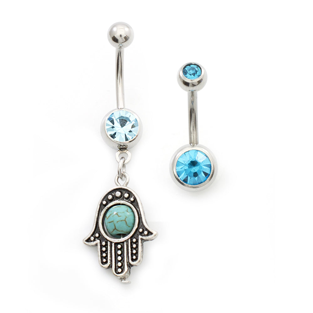 Surgical Steel 14 Gauge Belly Rings with CZ Hamsa Hand - 2 Pack - photo 10