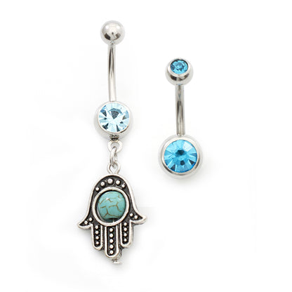 Surgical Steel 14 Gauge Belly Rings with CZ Hamsa Hand - 2 Pack - photo 10