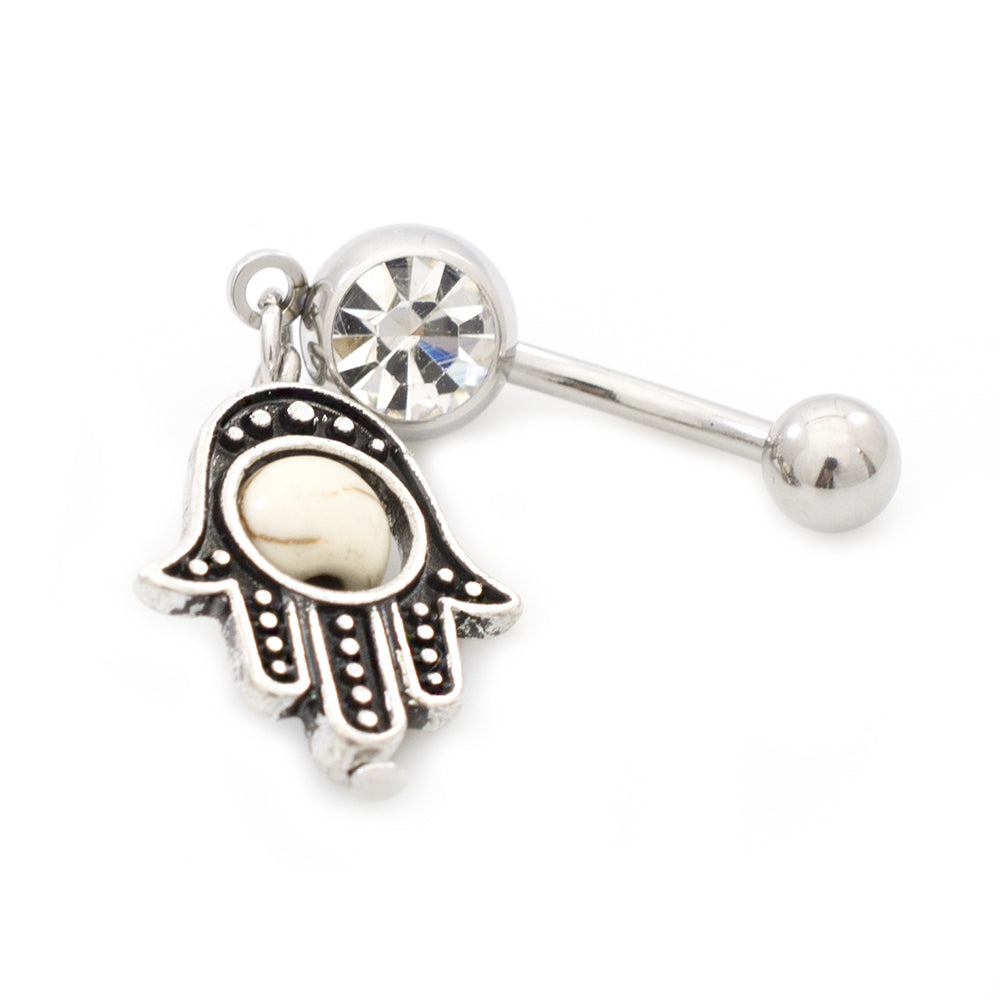 Surgical Steel 14 Gauge Belly Rings with CZ Hamsa Hand - 2 Pack - photo 11