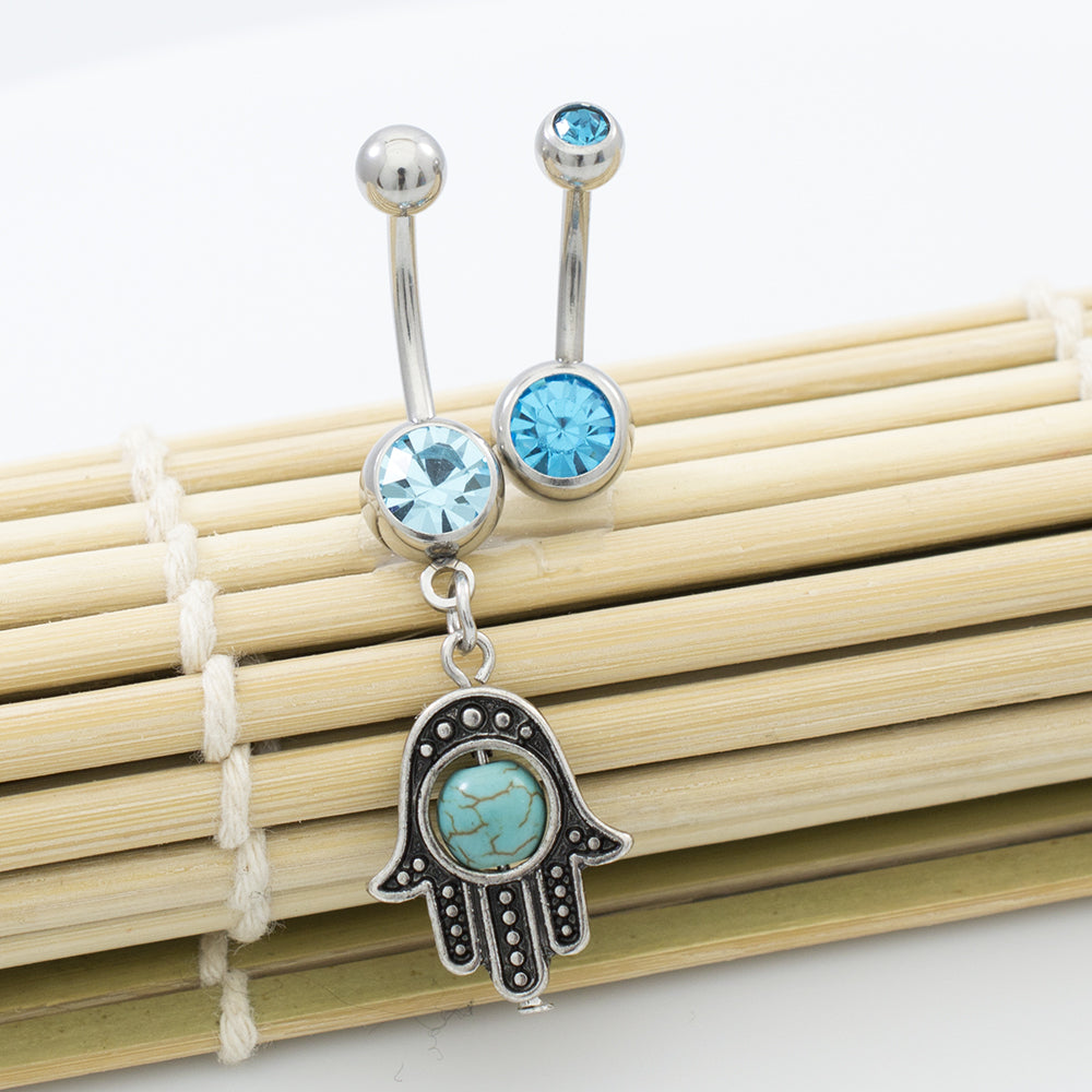 Surgical Steel 14 Gauge Belly Rings with CZ Hamsa Hand - 2 Pack - photo 15