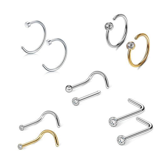 Surgical Steel Nose Ring Stud 20 Gauge Basic's Assortment Kit - Pair