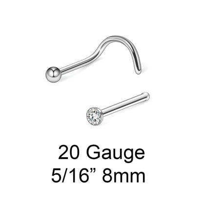 Surgical Steel Nose Ring Stud 20 Gauge Basic's Assortment Kit - Pair