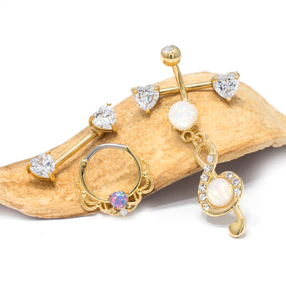 Gold IP Belly Ring, Opal Septum Clicker & Nipple Shields - 3 Pack