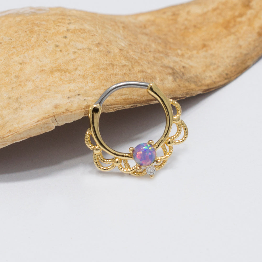 Gold IP Belly Ring, Opal Septum Clicker & Nipple Shields - 3 Pack - photo 3