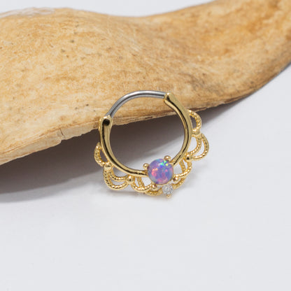 Gold IP Belly Ring, Opal Septum Clicker & Nipple Shields - 3 Pack - photo 3