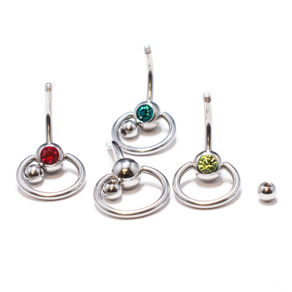 Surgical Steel 14 Gauge CZ Belly Button Rings for Women - 4 Pack
