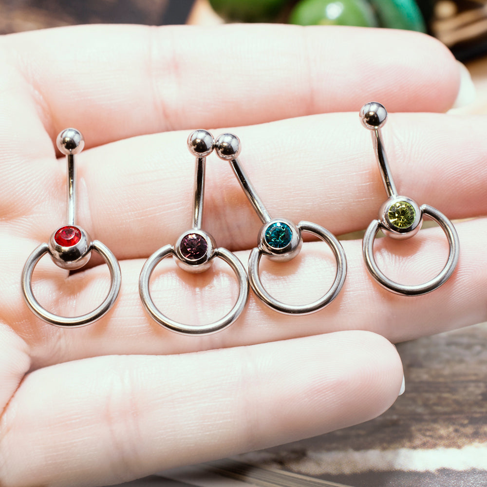 Surgical Steel 14 Gauge CZ Belly Button Rings for Women - 4 Pack