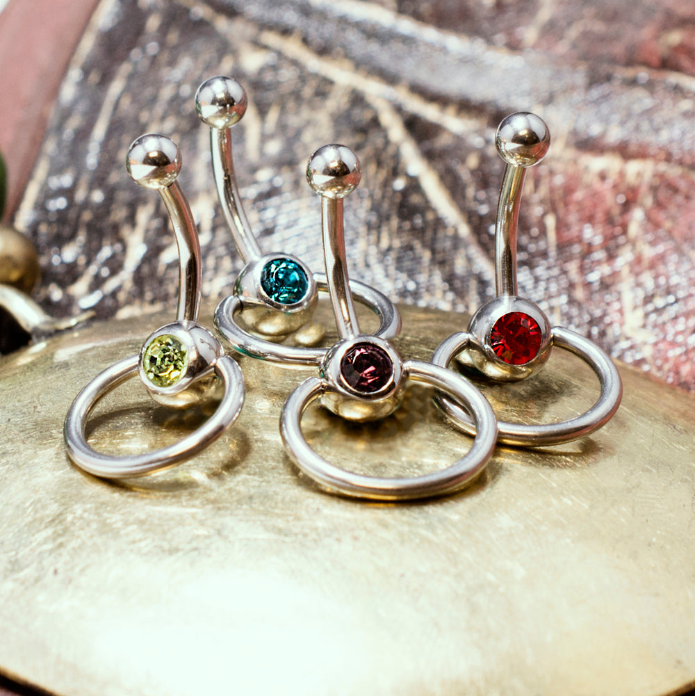 Surgical Steel 14 Gauge CZ Belly Button Rings for Women - 4 Pack