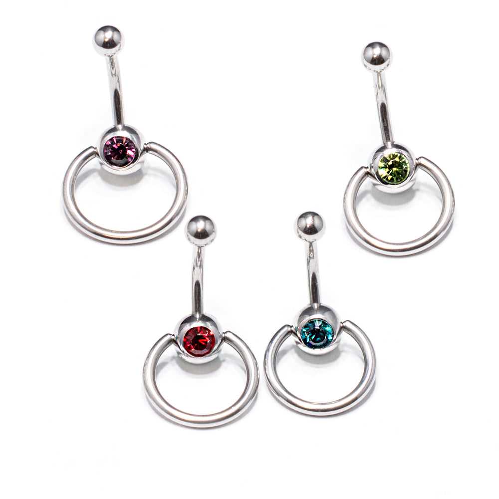 Surgical Steel 14 Gauge CZ Belly Button Rings for Women - 4 Pack