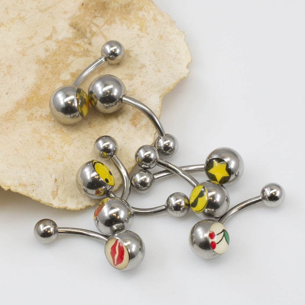 Surgical Steel 14 Gauge Belly Rings Assorted Icon Designs - 8 Pack