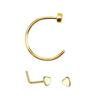 Surgical Steel 18 Gauge Nose Hoop & L-Shape Heart Stud - Pair