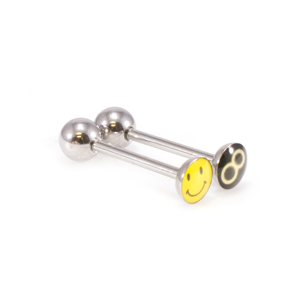Surgical Steel 14 Gauge Tongue Barbells Emoji Design - Pair
