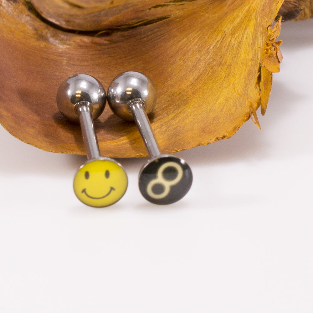 Surgical Steel 14 Gauge Tongue Barbells Emoji Design - Pair