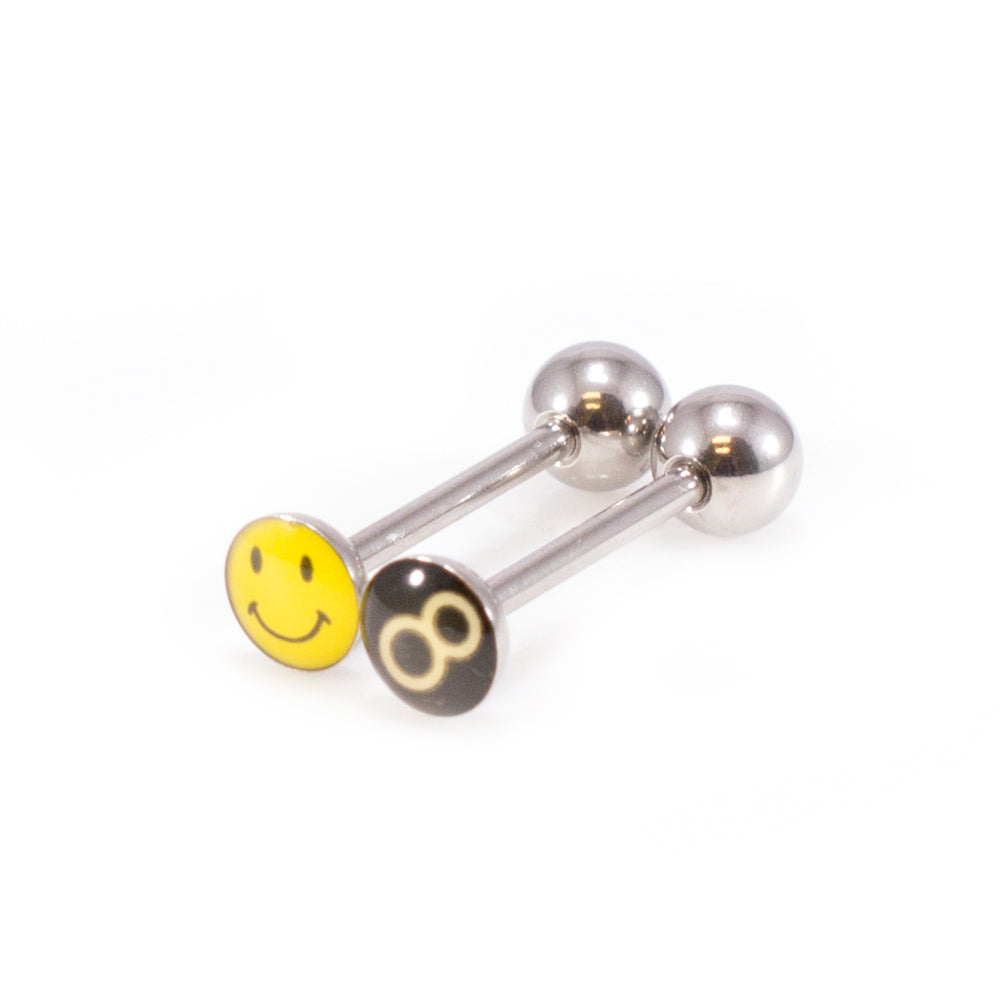Surgical Steel 14 Gauge Tongue Barbells Emoji Design - Pair